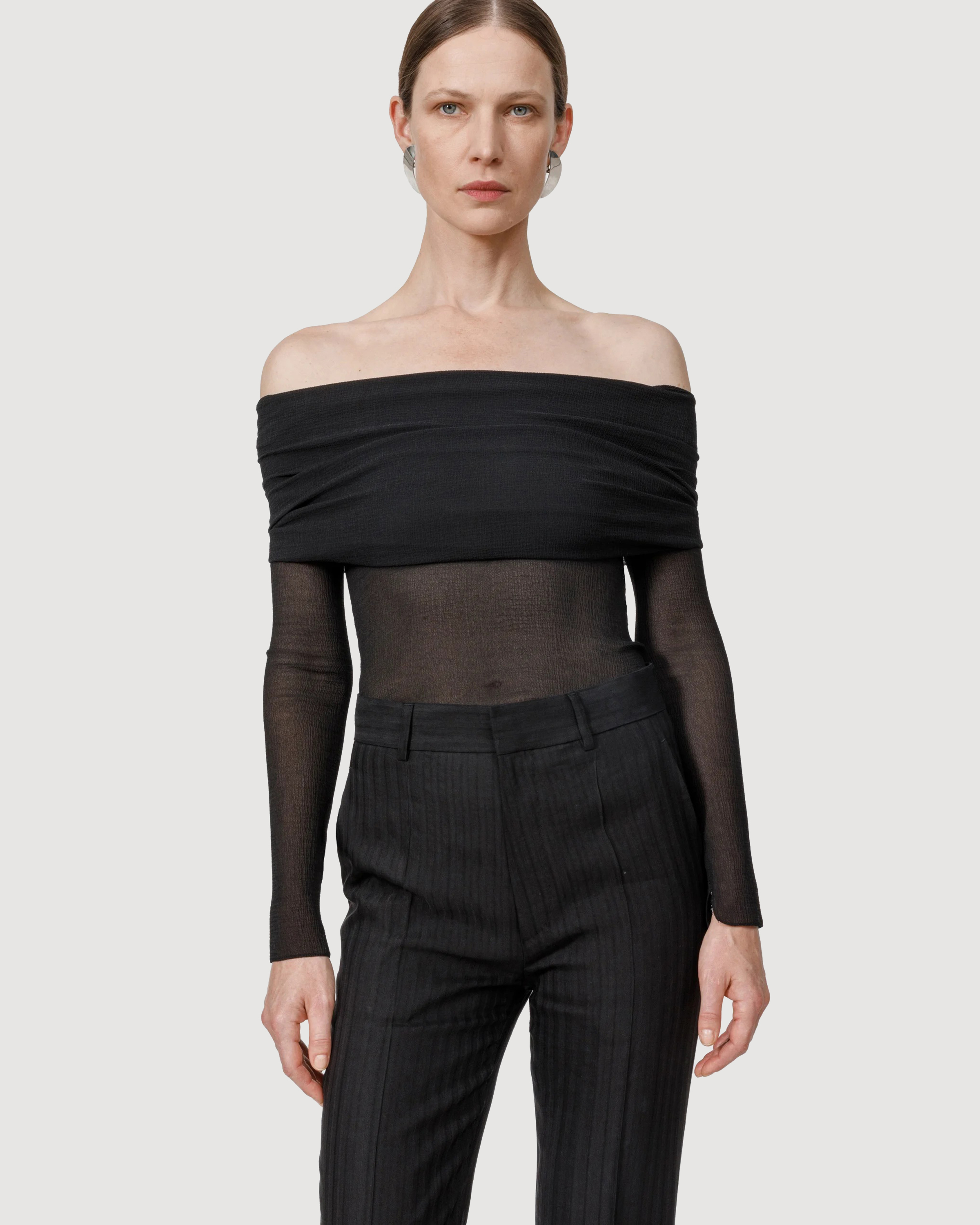 Off-shoulder top with fluid drape